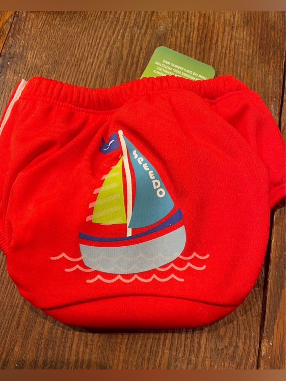 NWT Speedo UV Red Sailboat Swim Diaper w/Snaps Sz Small, 6 mos (10-18 lbs)